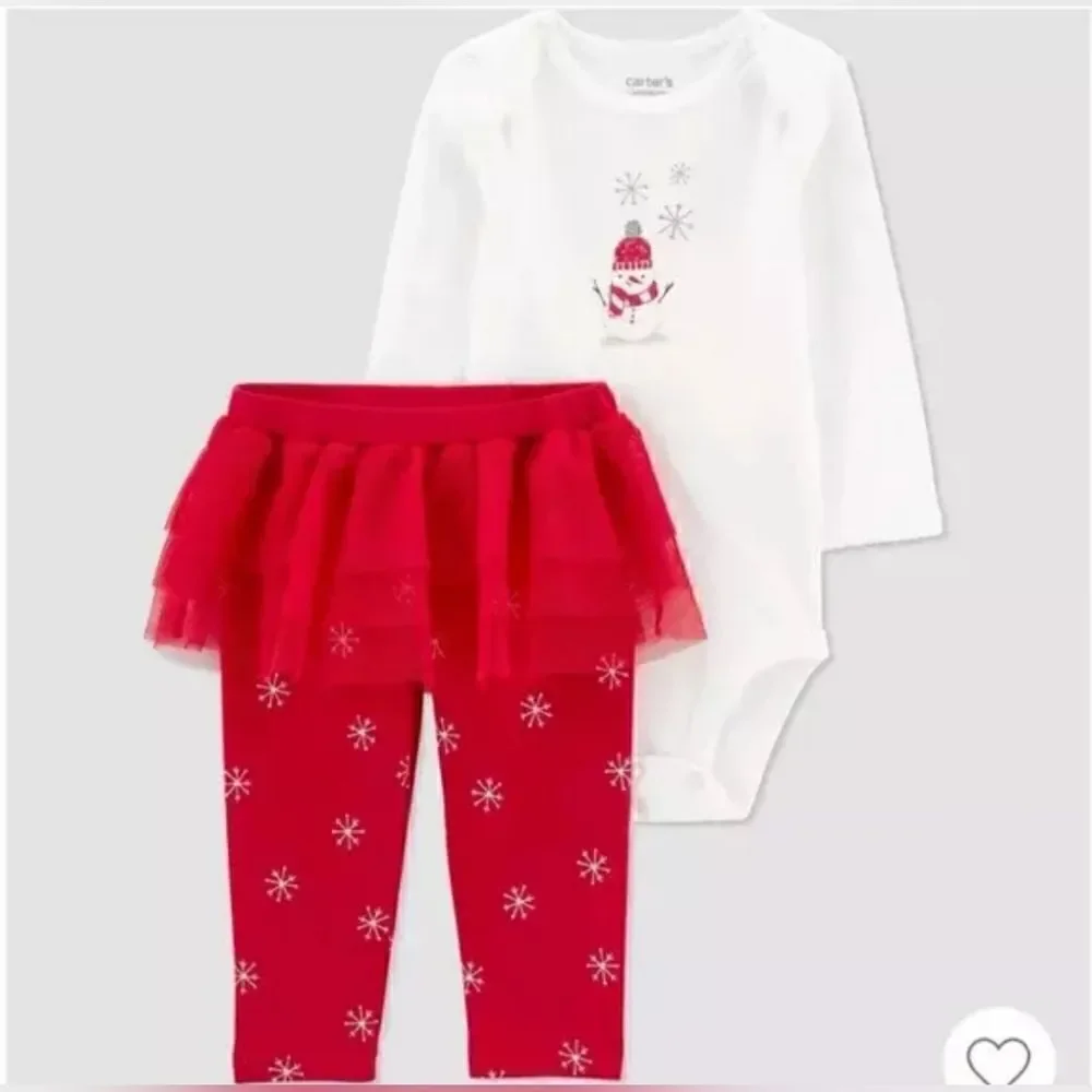 Nwt Carter's Baby Girls' Christmas Snowman Tutu Coordinate Set - Red/White